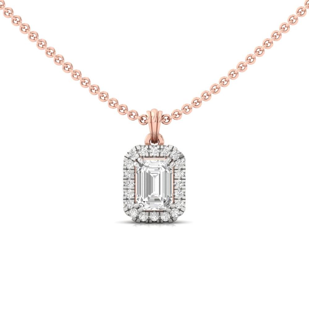 Emerald Cut CVD Lab Grown Diamond Infinity Radiance Halo Solitaire Pendant