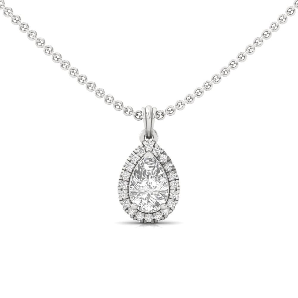 1.00Ct Pear Cut CVD Lab grown Diamond Symphony Halo Solitaire Pendant