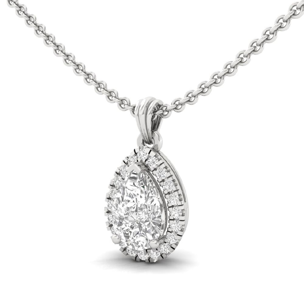 1.00Ct Pear Cut CVD Lab grown Diamond Symphony Halo Solitaire Pendant