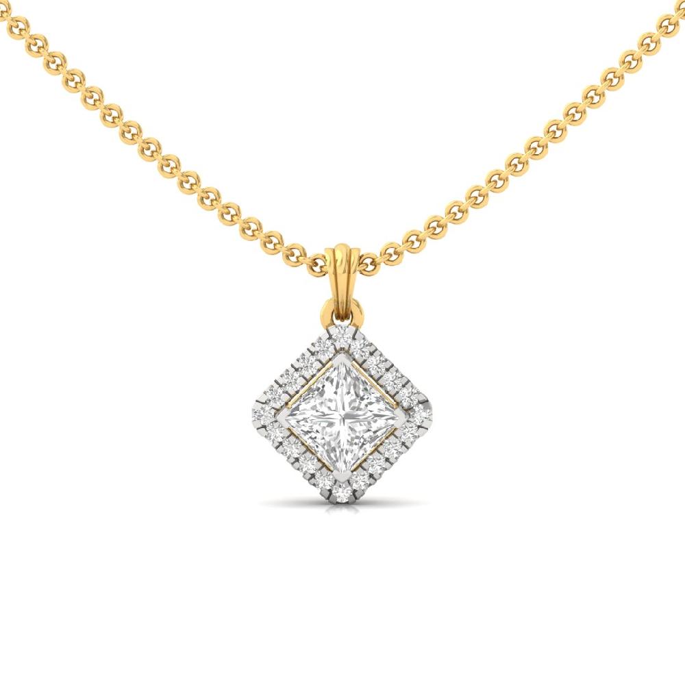 1.05Ct Princess-Cut CVD lab grown Diamond Royal Charm Halo Solitaire Pendant