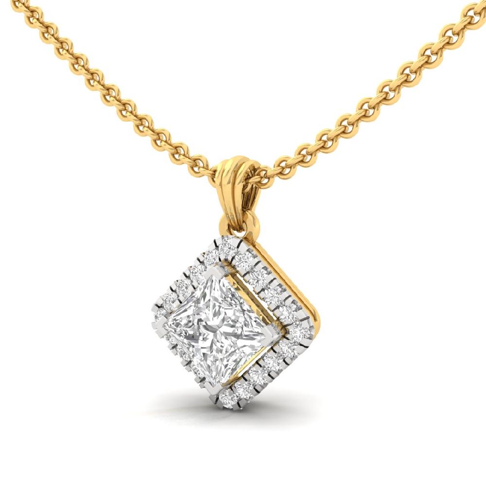 1.05Ct Princess-Cut CVD lab grown Diamond Royal Charm Halo Solitaire Pendant