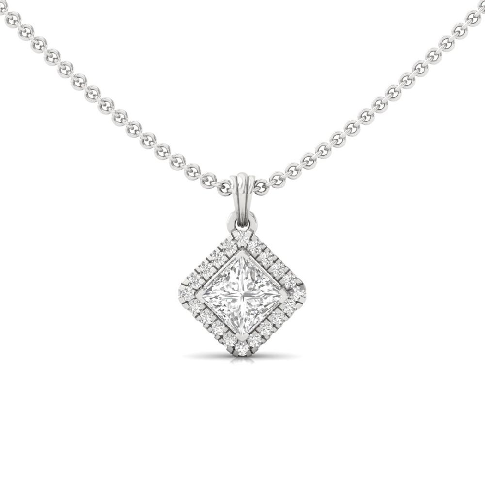 1.05Ct Princess-Cut CVD lab grown Diamond Royal Charm Halo Solitaire Pendant