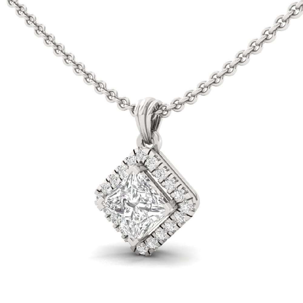 1.05Ct Princess-Cut CVD lab grown Diamond Royal Charm Halo Solitaire Pendant