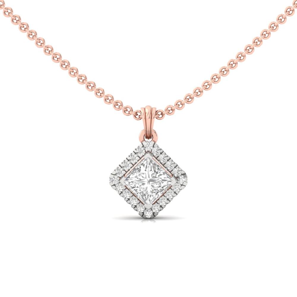 1.05Ct Princess-Cut CVD lab grown Diamond Royal Charm Halo Solitaire Pendant