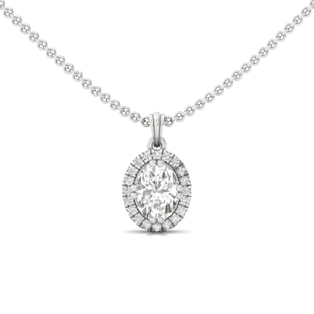1.10Ct Oval Cut CVD Lab Grown Diamond Starlit Bliss Halo Solitaire Pendant