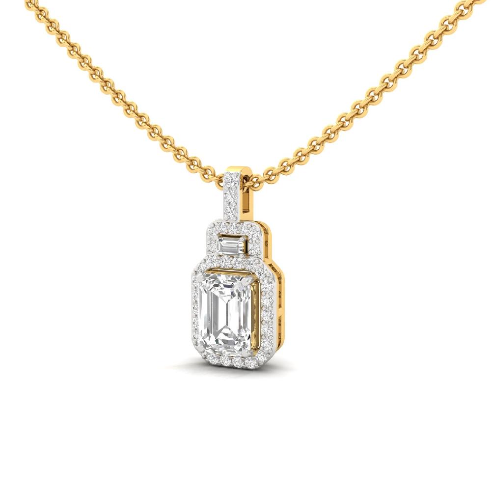 1.02Ct Round , Emerald, Baguette Cut Cvd lab Grown Diamonds Pendant Prong Setting
