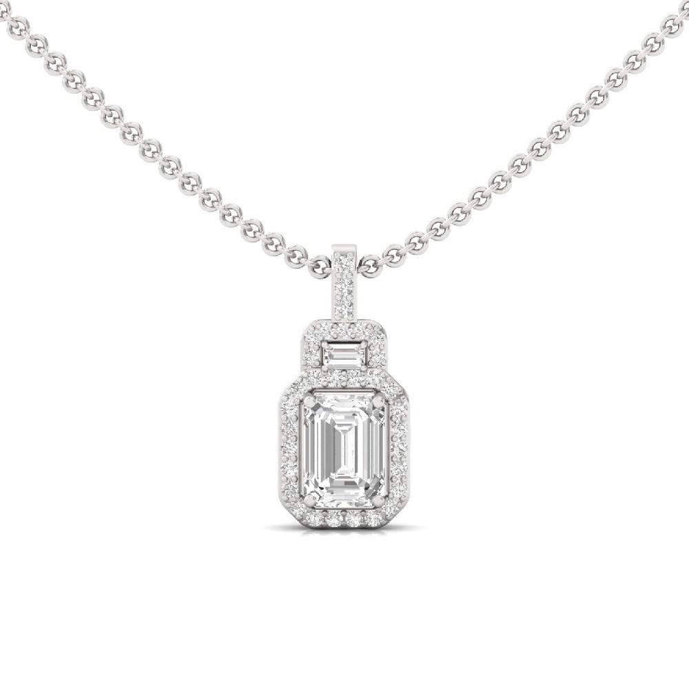 1.02Ct Round , Emerald, Baguette Cut Cvd lab Grown Diamonds Pendant Prong Setting