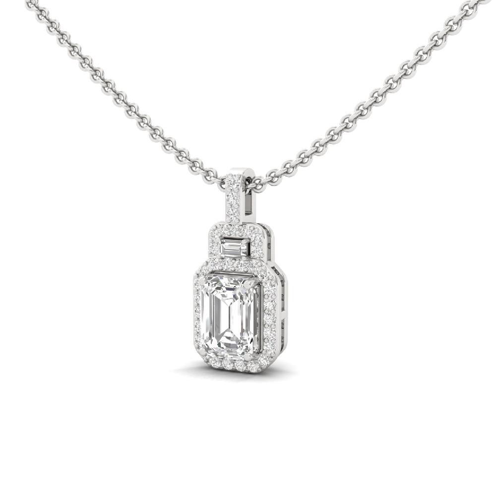 1.02Ct Round , Emerald, Baguette Cut Cvd lab Grown Diamonds Pendant Prong Setting