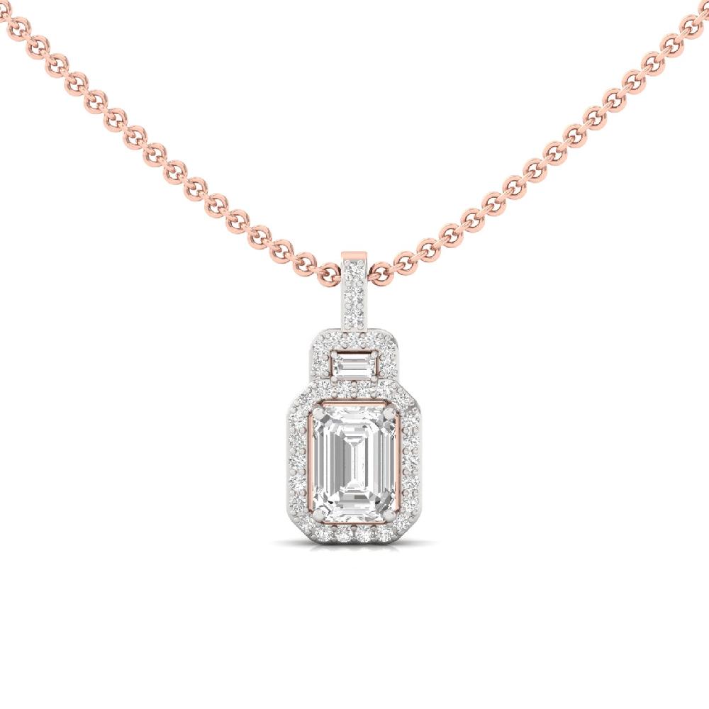 1.02Ct Round , Emerald, Baguette Cut Cvd lab Grown Diamonds Pendant Prong Setting
