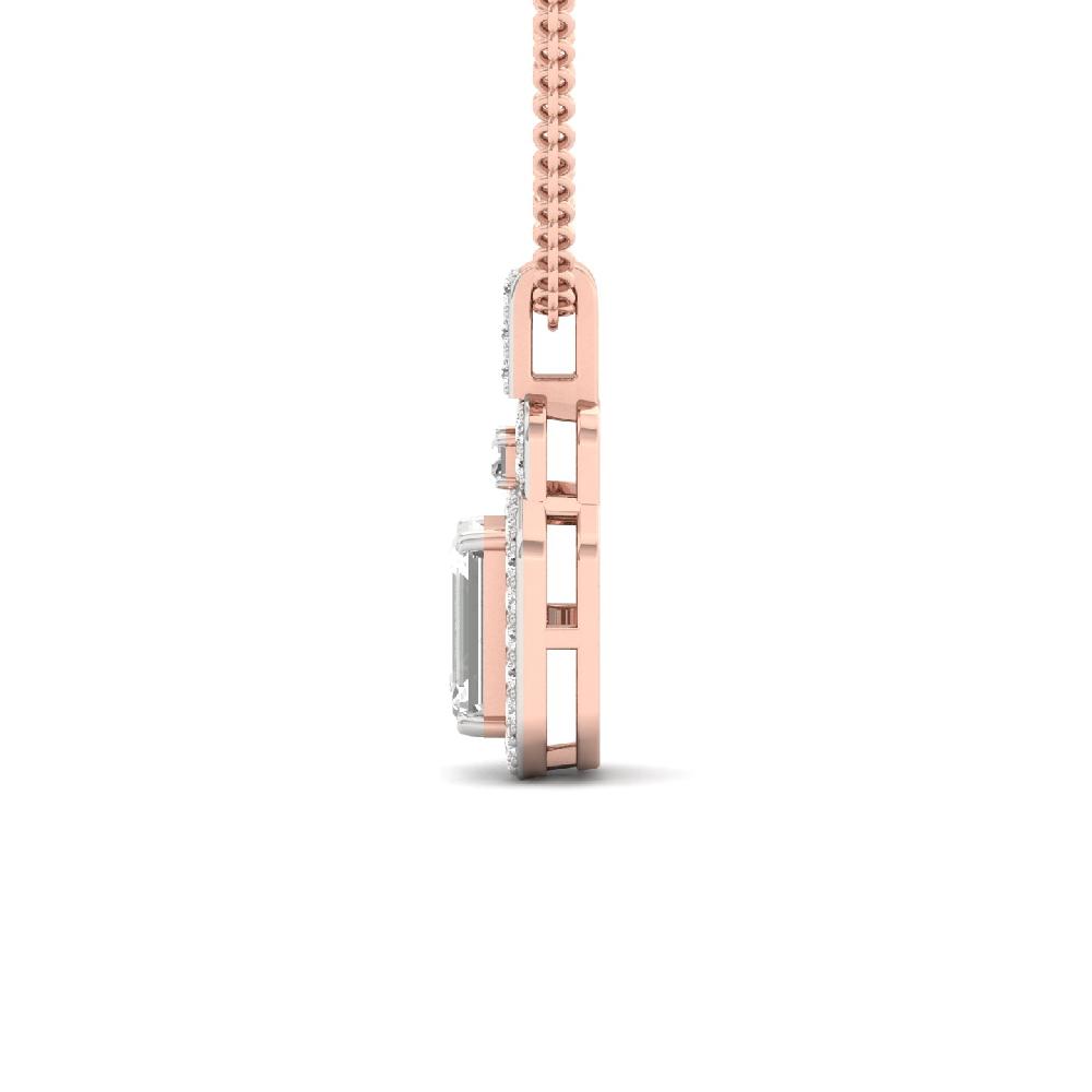 1.02Ct Round , Emerald, Baguette Cut Cvd lab Grown Diamonds Pendant Prong Setting