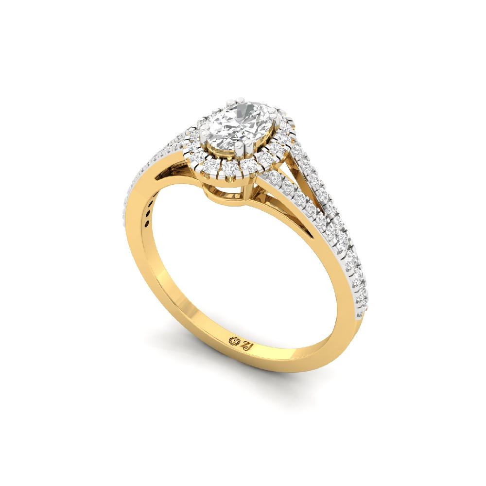 0.38ct Marquise CVD Diamond Golden Halo Solitaire Ring