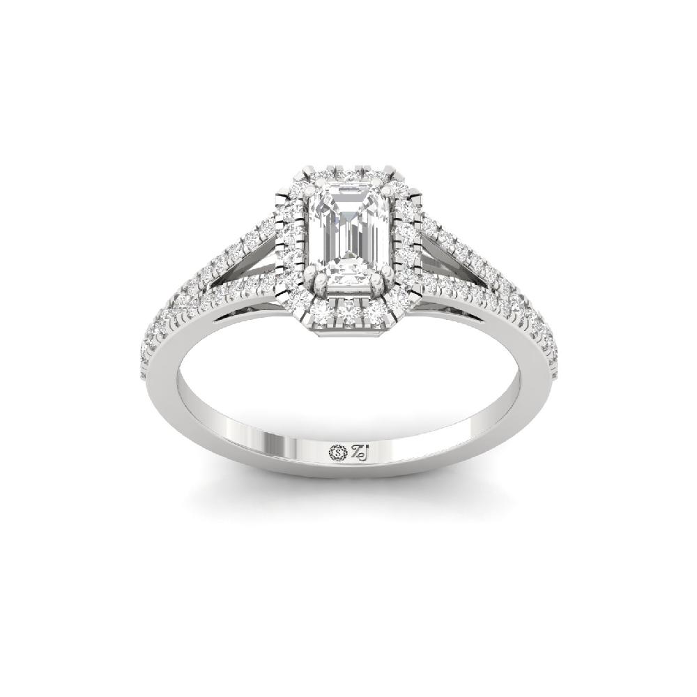 0.56ct Emerald Cut CVD lab grown Diamond Radiant Halo Solitaire Ring