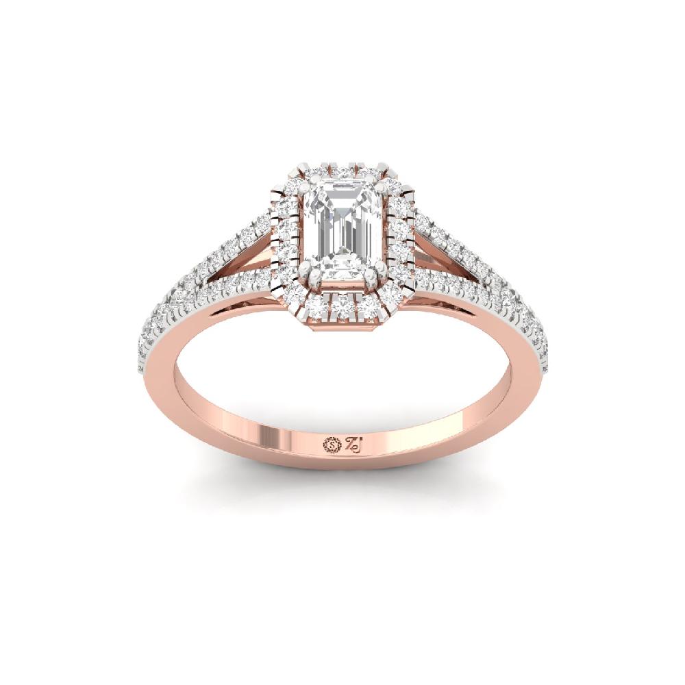 0.56ct Emerald Cut CVD lab grown Diamond Radiant Halo Solitaire Ring