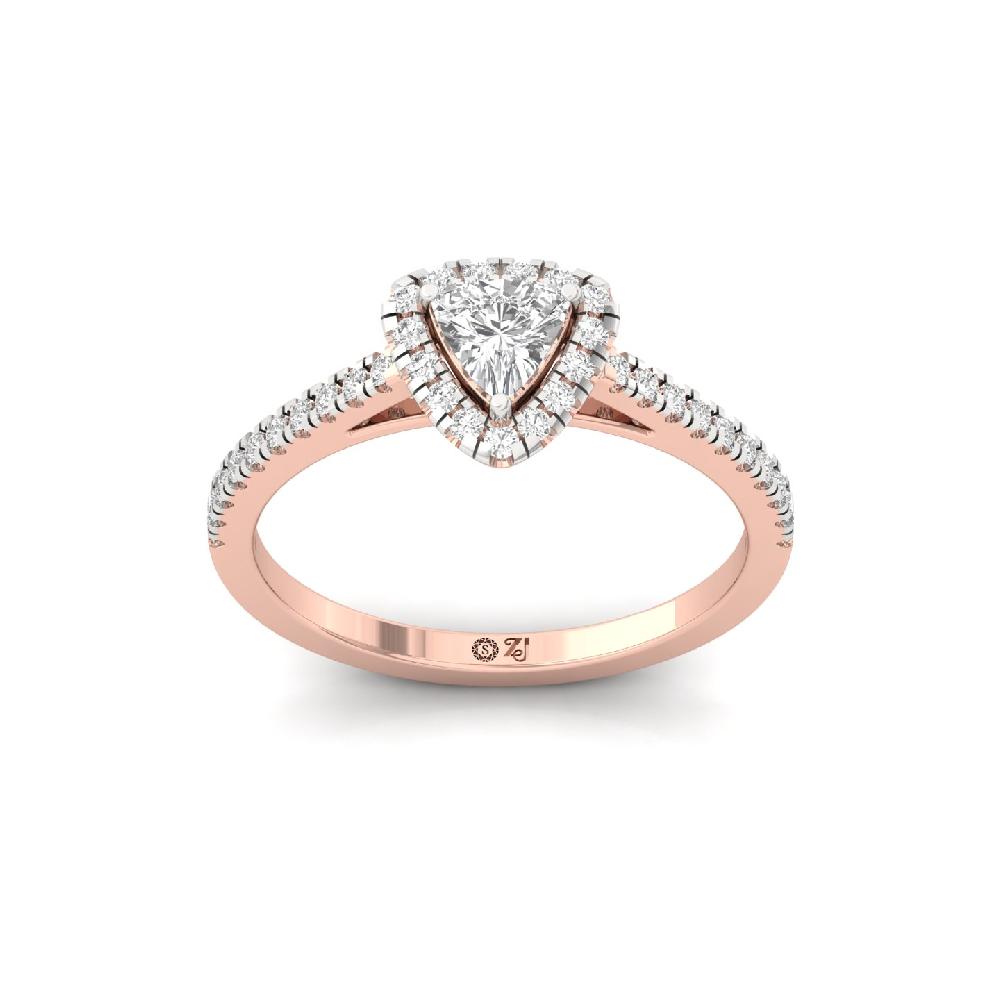 Trillion Cut CVD lab grown Diamond Divine Halo Solitaire Ring