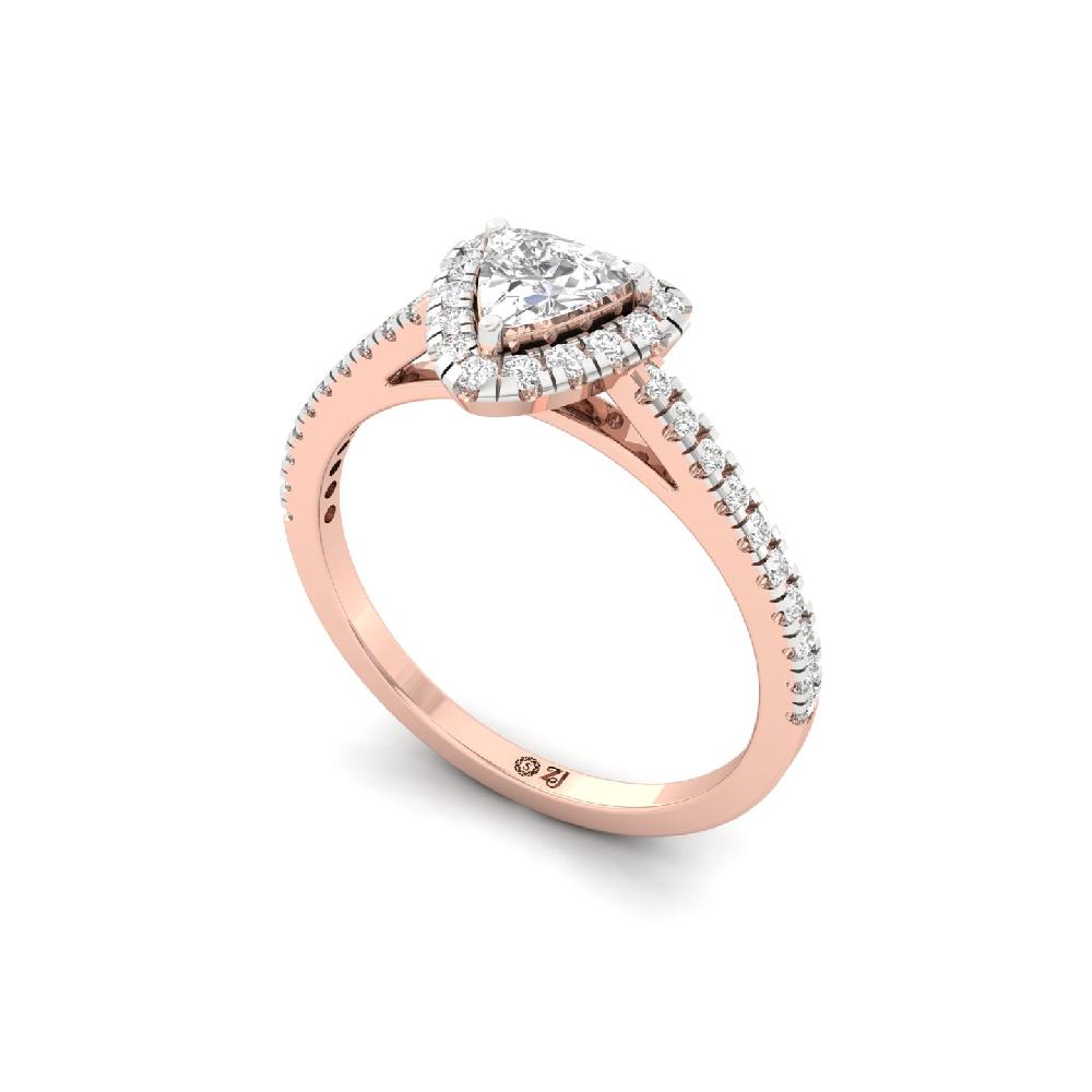 Trillion Cut CVD lab grown Diamond Divine Halo Solitaire Ring