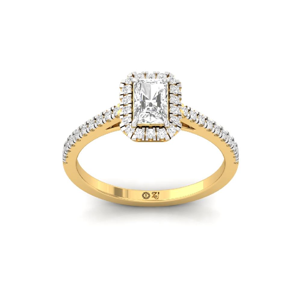 0.66ct Radiant CVD lab grown Diamond Treasure Halo Solitaire Ring
