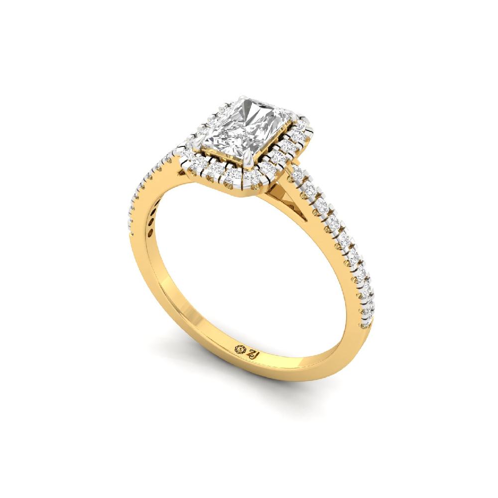 0.66ct Radiant CVD lab grown Diamond Treasure Halo Solitaire Ring