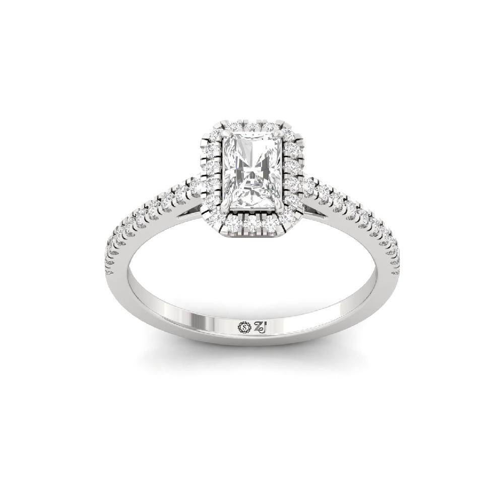 0.66ct Radiant CVD lab grown Diamond Treasure Halo Solitaire Ring