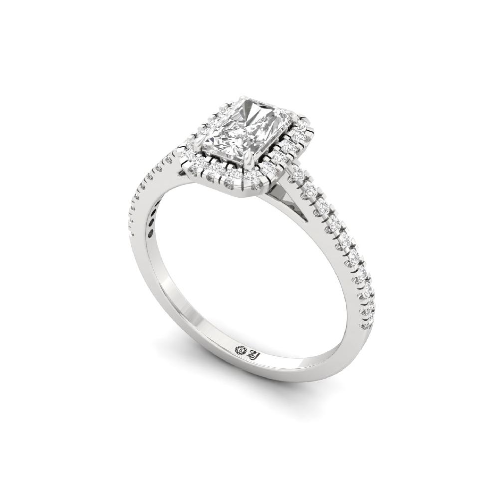 0.66ct Radiant CVD lab grown Diamond Treasure Halo Solitaire Ring