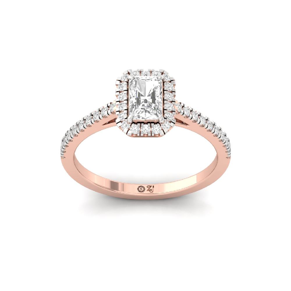 0.66ct Radiant CVD lab grown Diamond Treasure Halo Solitaire Ring