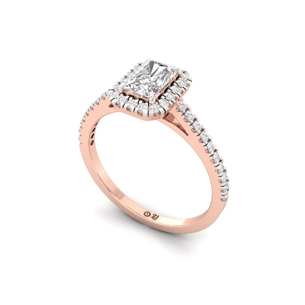 0.66ct Radiant CVD lab grown Diamond Treasure Halo Solitaire Ring