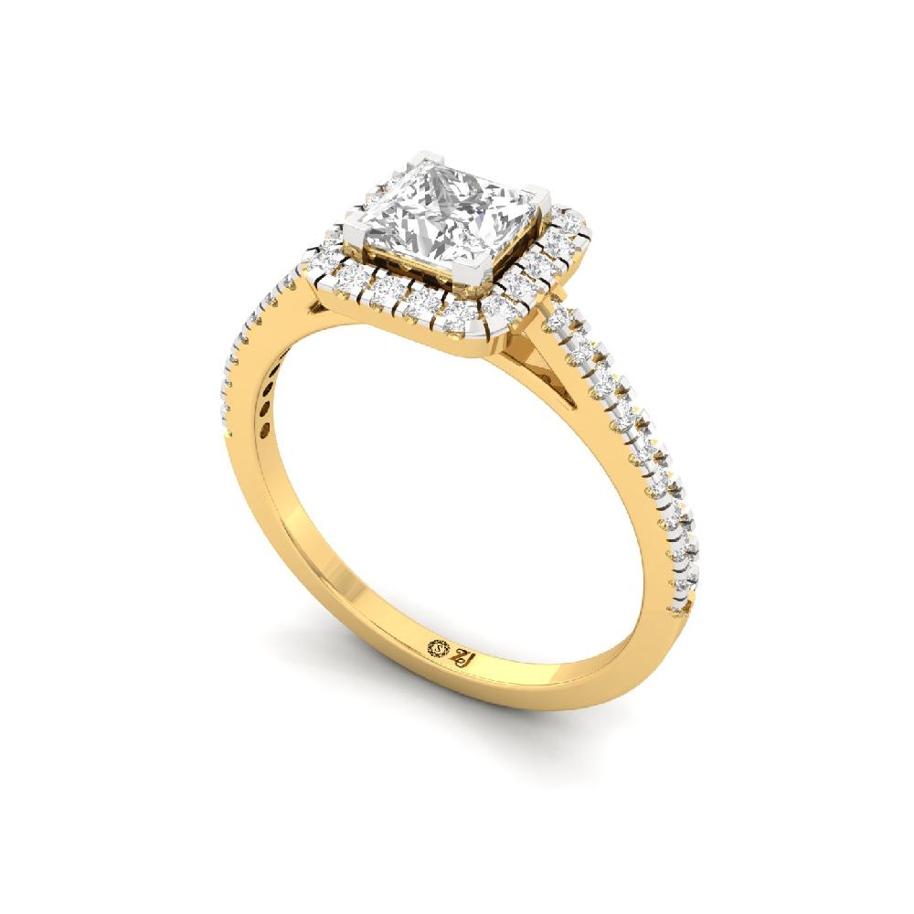 0.80ct Princess CVD lab grown Diamond Majestic Halo Solitaire Ring