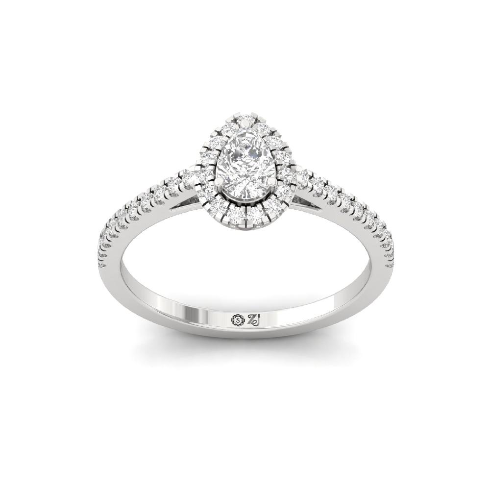 0.35ct Pear Cut CVD lab grown Diamond Spark Halo Solitaire Ring