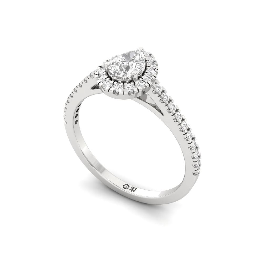 0.35ct Pear Cut CVD lab grown Diamond Spark Halo Solitaire Ring