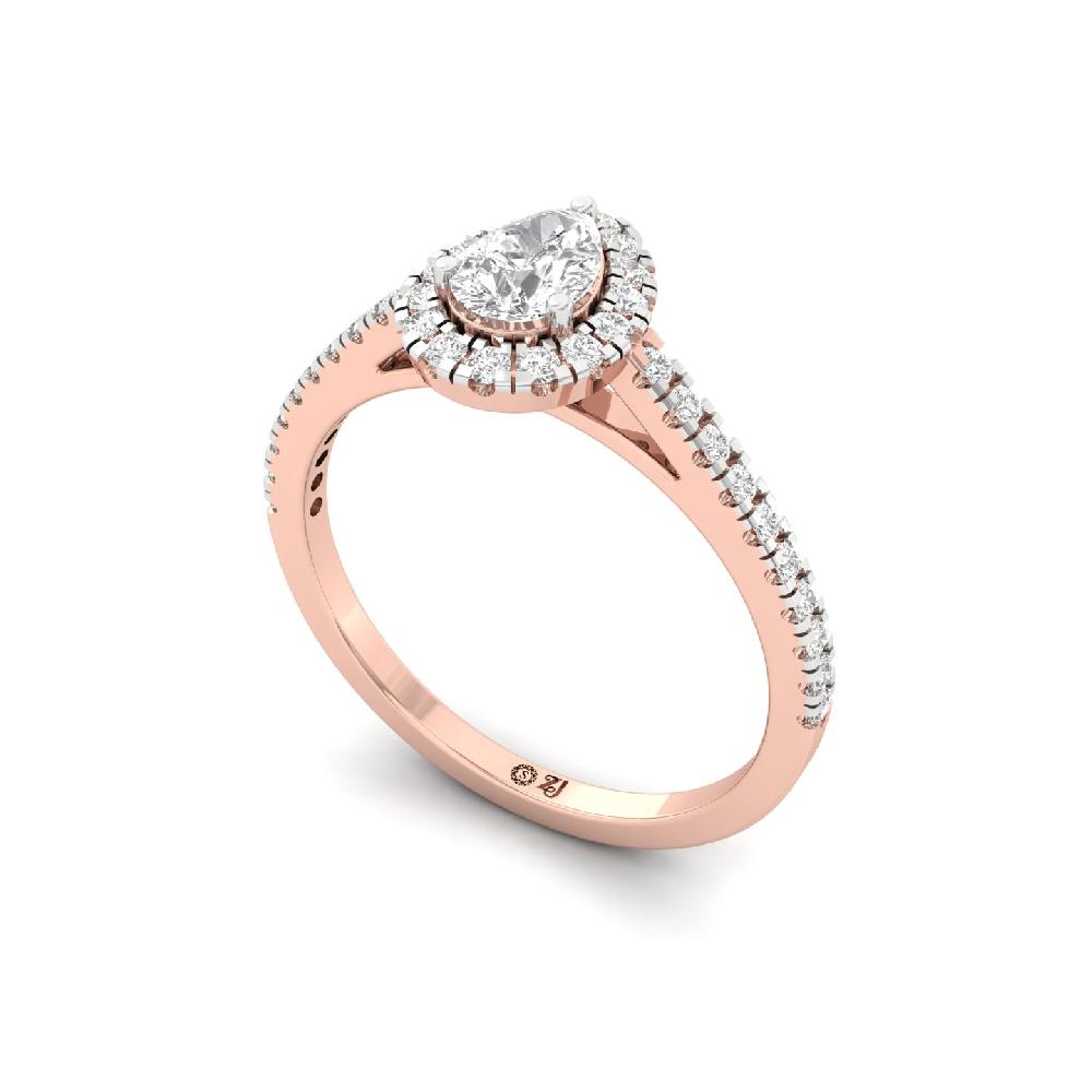 0.35ct Pear Cut CVD lab grown Diamond Spark Halo Solitaire Ring