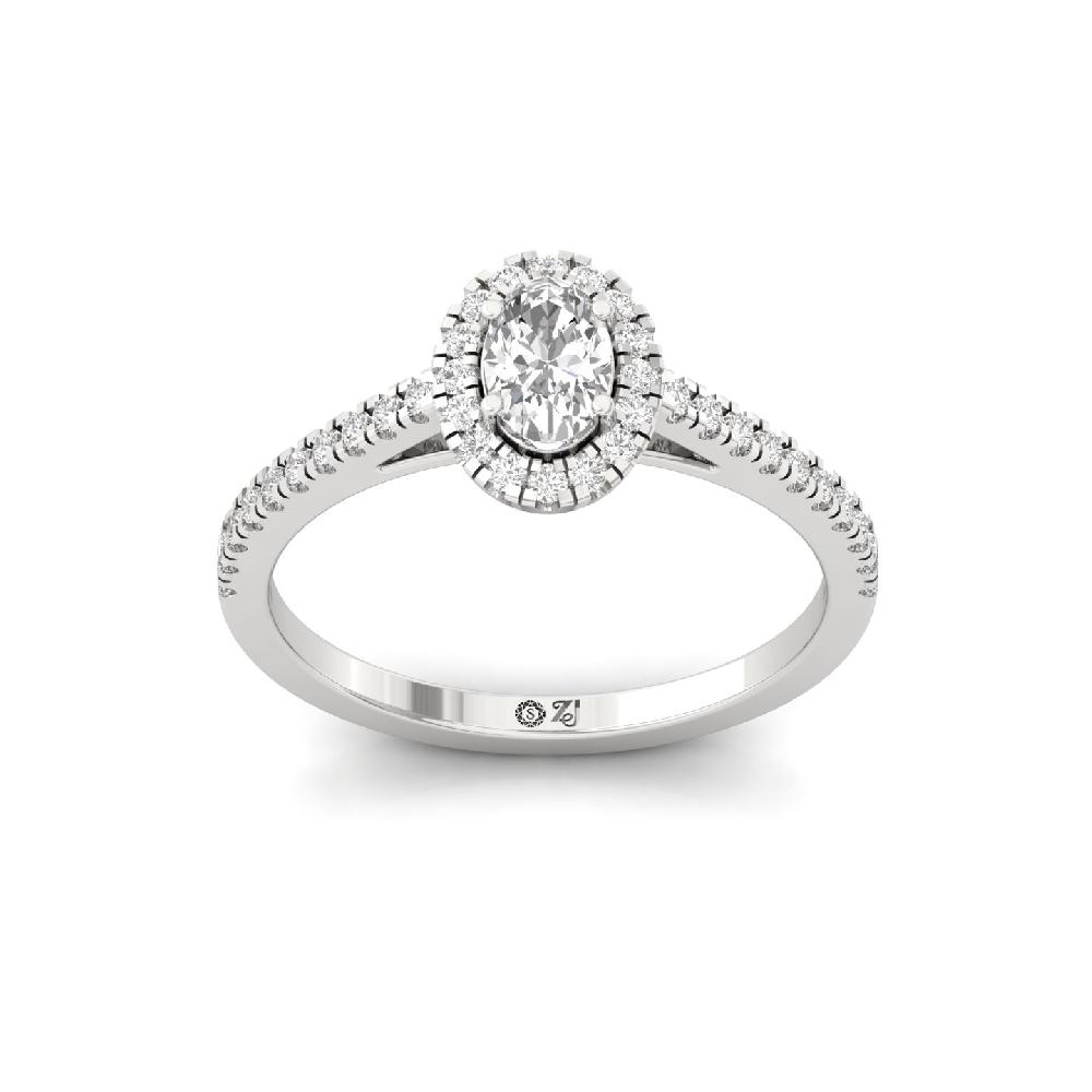 0.36ct Oval CVD lab grown Diamond Lustrous Halo Solitaire Ring