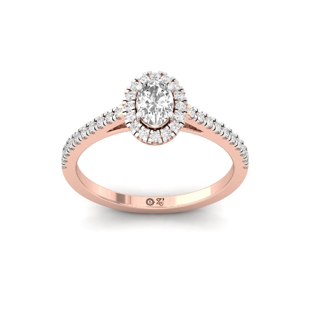 0.36ct Oval CVD lab grown Diamond Lustrous Halo Solitaire Ring