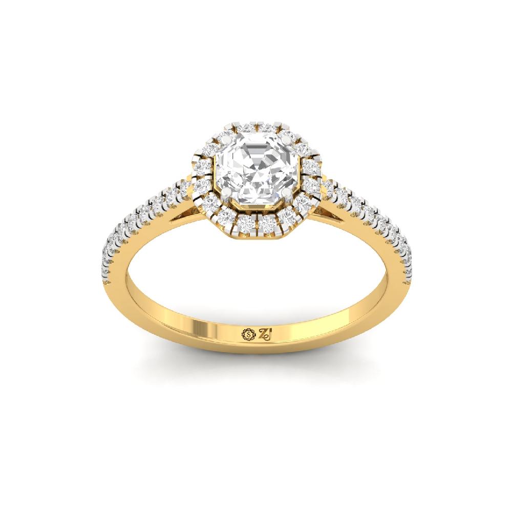 1.00ct Octagon Cut CVD lab grown Diamond The Halo Glow Solitaire 925 Sliver & Gold Ring