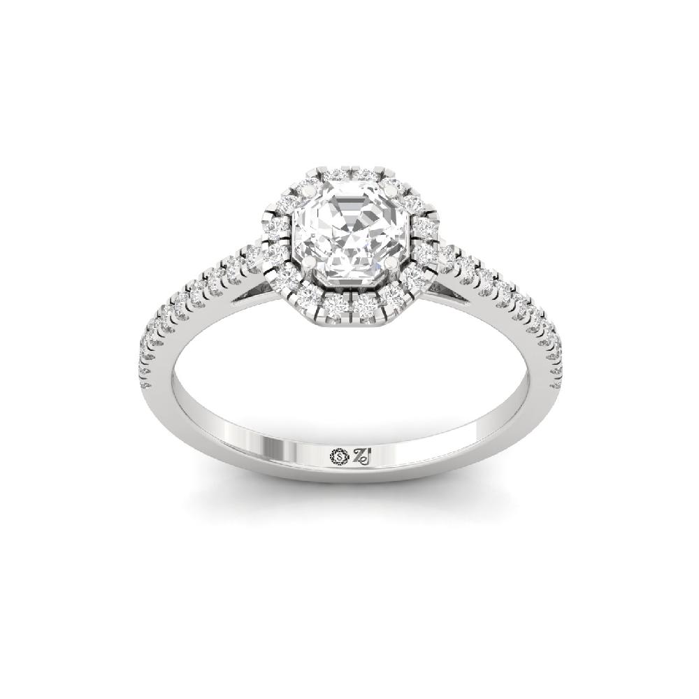 1.00ct Octagon Cut CVD lab grown Diamond The Halo Glow Solitaire 925 Sliver & Gold Ring