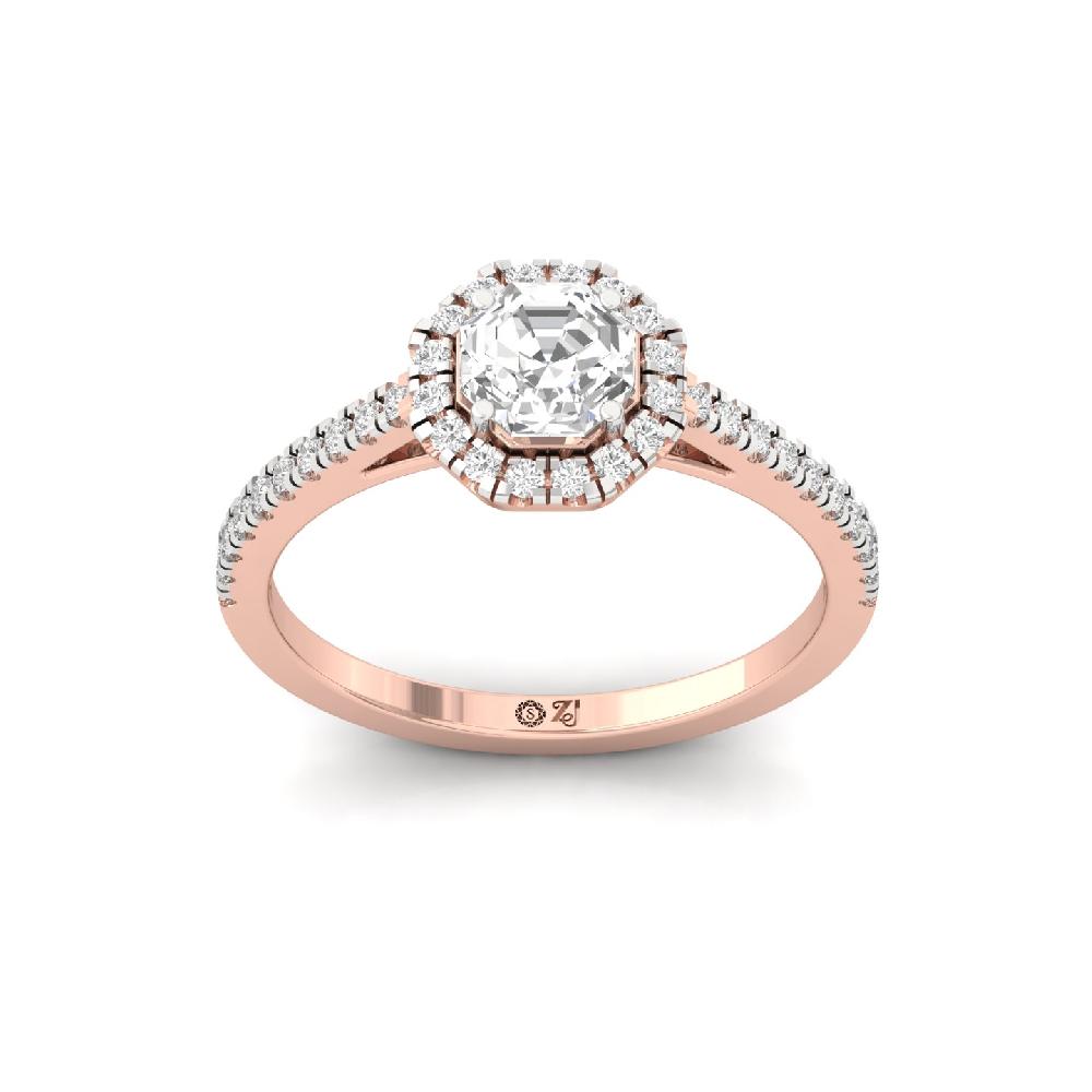 1.00ct Octagon Cut CVD lab grown Diamond The Halo Glow Solitaire 925 Sliver & Gold Ring