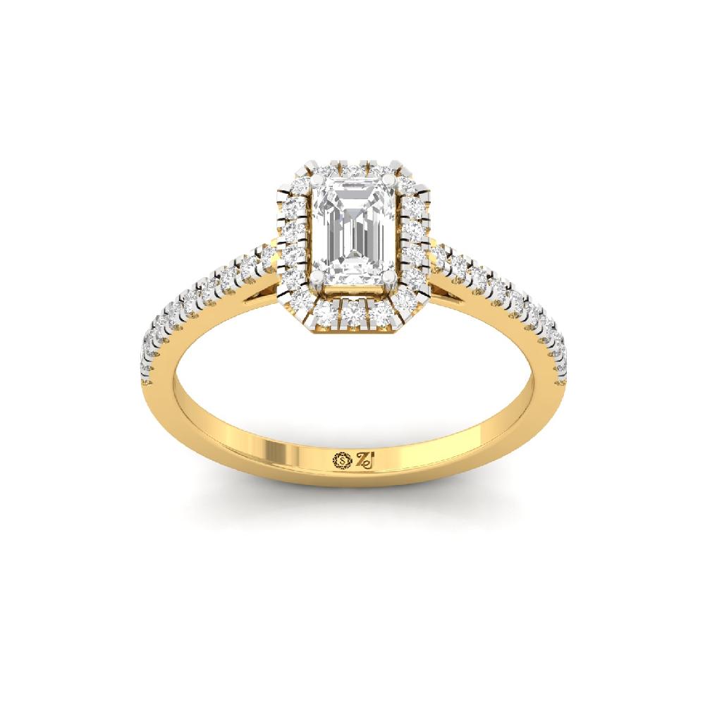 0.60ct Emerald-round Cut CVD lab grown Diamond Gleam Halo Solitaire Ring