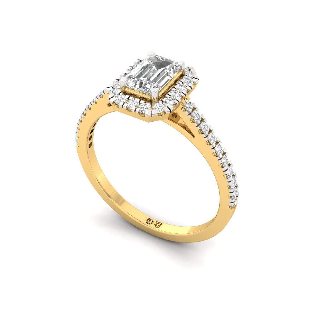 0.60ct Emerald-round Cut CVD lab grown Diamond Gleam Halo Solitaire Ring