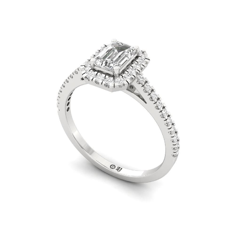 0.60ct Emerald-round Cut CVD lab grown Diamond Gleam Halo Solitaire Ring