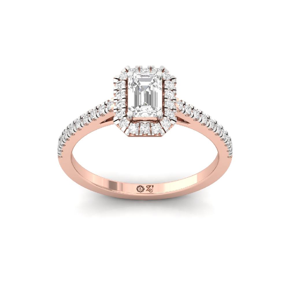 0.60ct Emerald-round Cut CVD lab grown Diamond Gleam Halo Solitaire Ring
