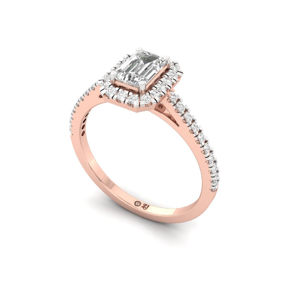 0.60ct Emerald-round Cut CVD lab grown Diamond Gleam Halo Solitaire Ring