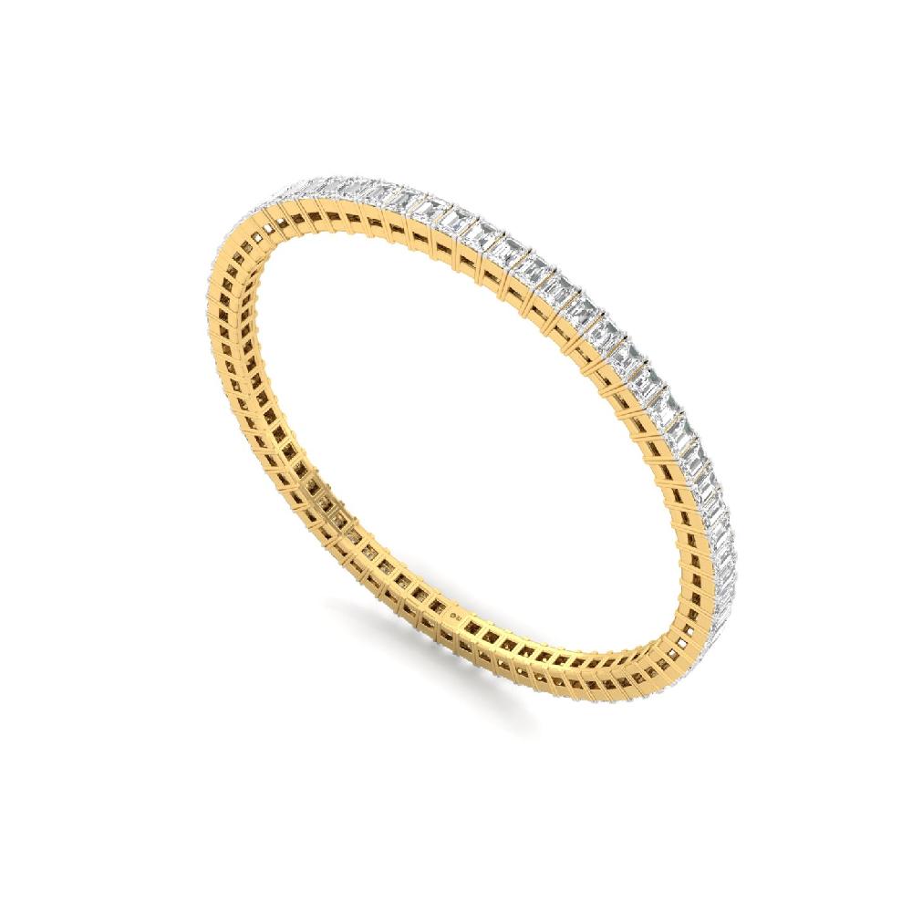Emerald Cut Solitaire Cvd Lab Grown Diamond silver & Gold Bangles (1-pic) 