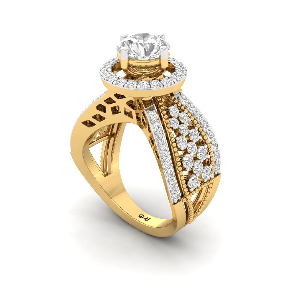 Aurora Vintage Glamour round Cut CVD lab grown Diamonds Engagement Ring 