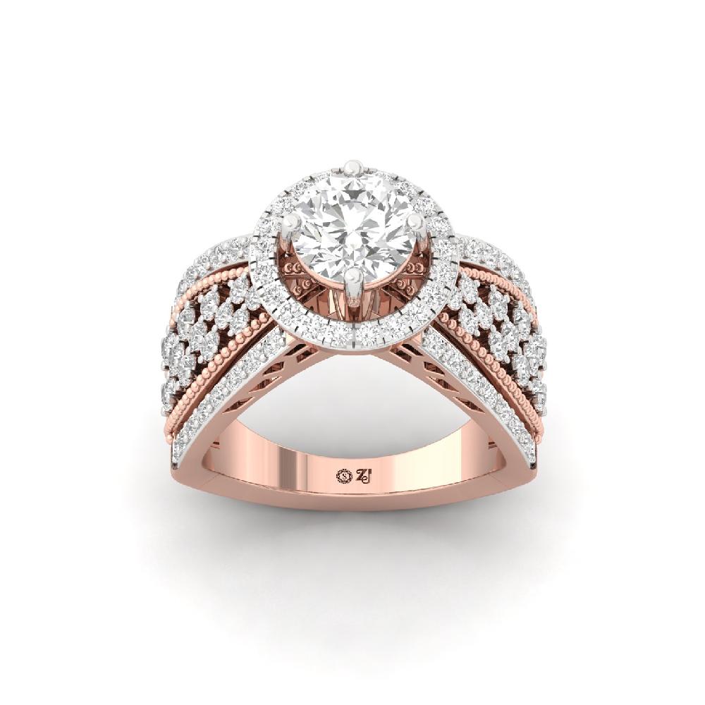 Aurora Vintage Glamour round Cut lab grown Diamonds Engagement Ring 