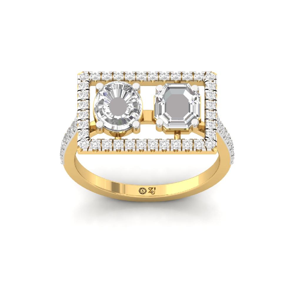 Geometric Twin Stone Rectangle Frame Diamond ring