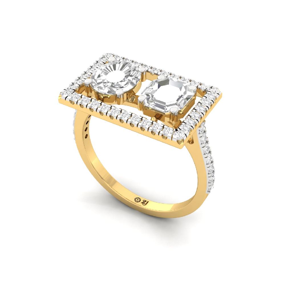 Geometric Twin Stone Rectangle Frame Diamond ring