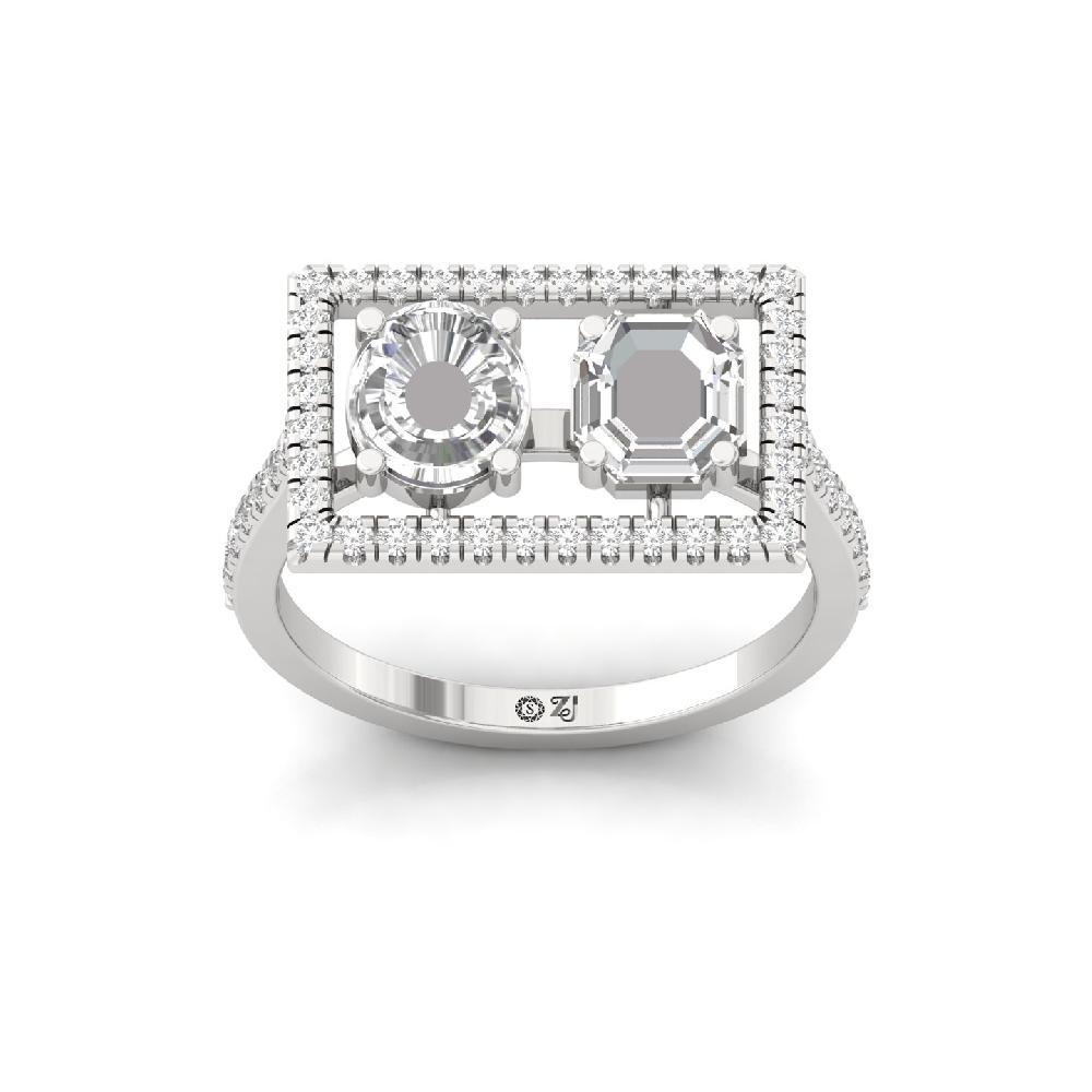 Geometric Twin Stone Rectangle Frame Diamond ring