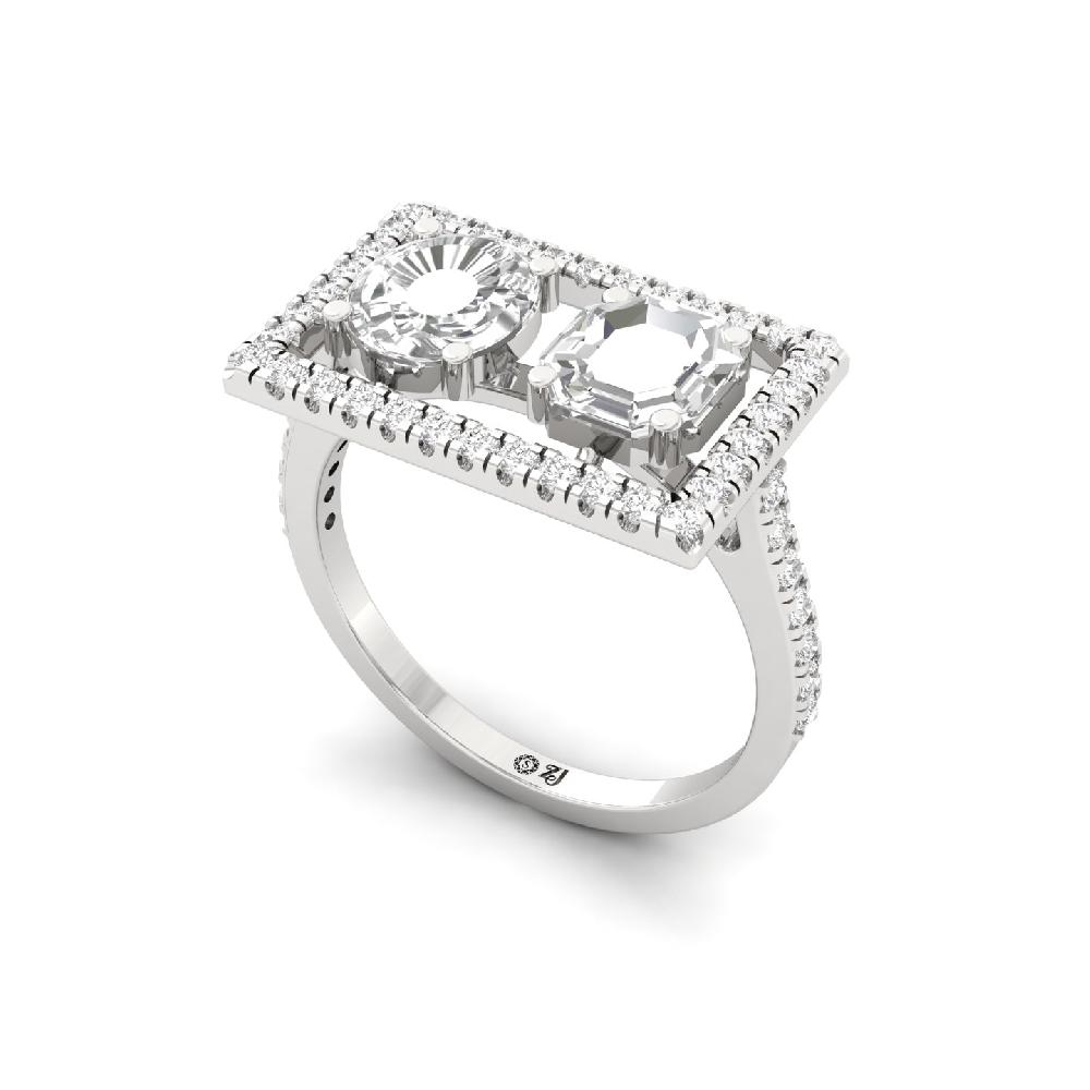 Geometric Twin Stone Rectangle Frame Diamond ring