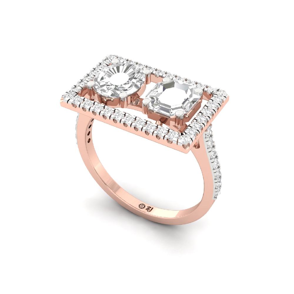 Geometric Twin Stone Rectangle Frame Diamond ring