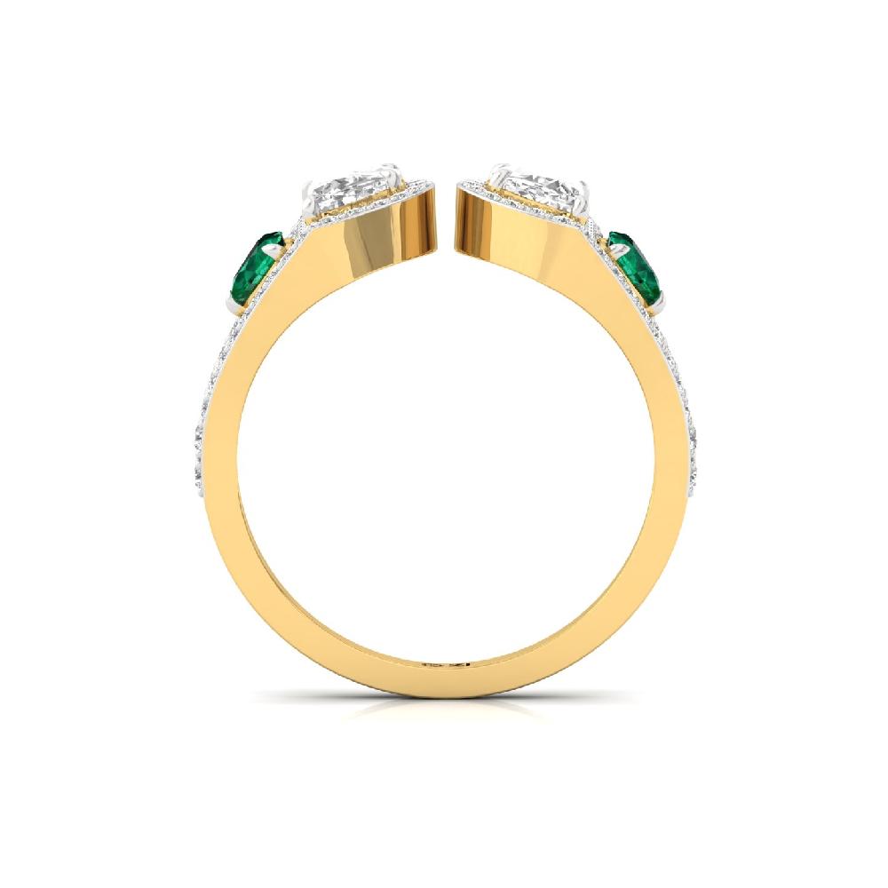 Hearts & unique Cut CVD lab grown Diamond & Green Gem Ring