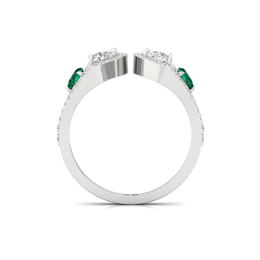 Hearts & unique Cut CVD lab grown Diamond & Green Gem Ring