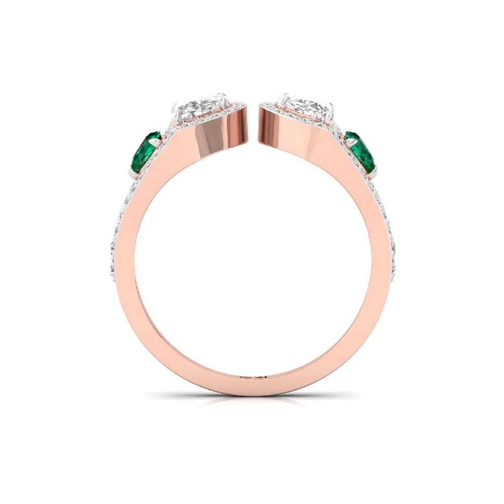 Hearts & unique Cut CVD lab grown Diamond & Green Gem Ring